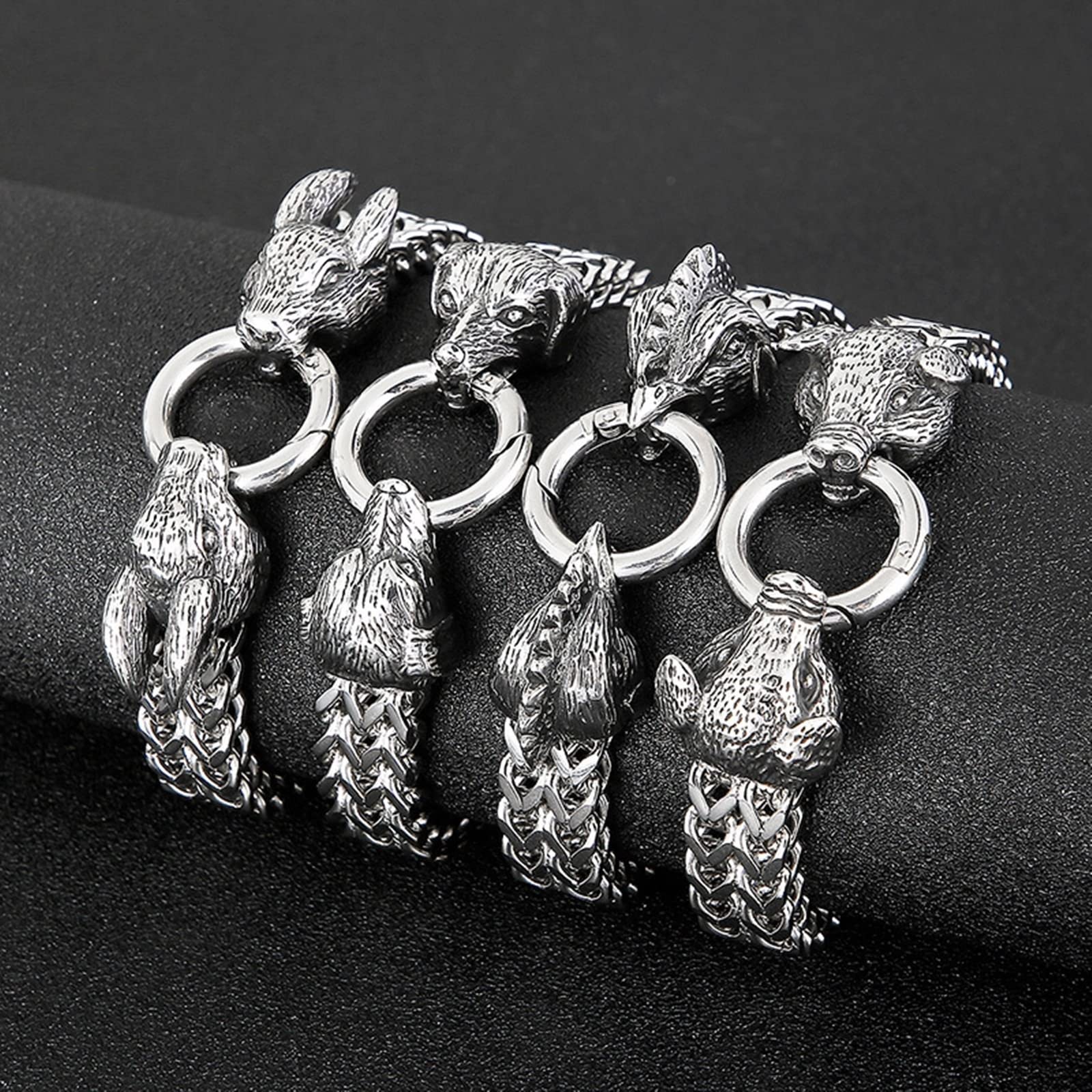 Wycian Pulseras Plata Hombre, Pulseras para Hombre Acero Inoxidable Ancho 12mm Cabezas de Animales del Zodiaco