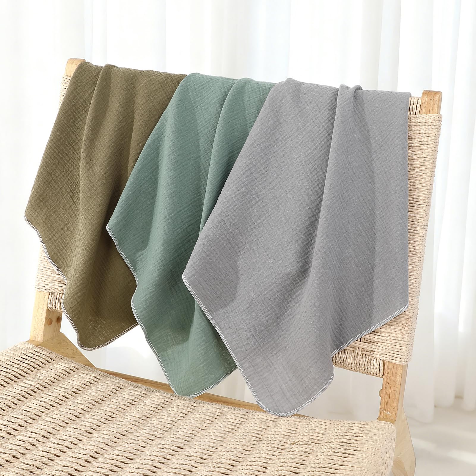 GSrenyu 3 Pack Muslin Cloths For Baby 60x60cm 100% Cotton Muslins Baby Muslin Squares Burp Cloths For Newborn Bibs Face Wash - Image 3