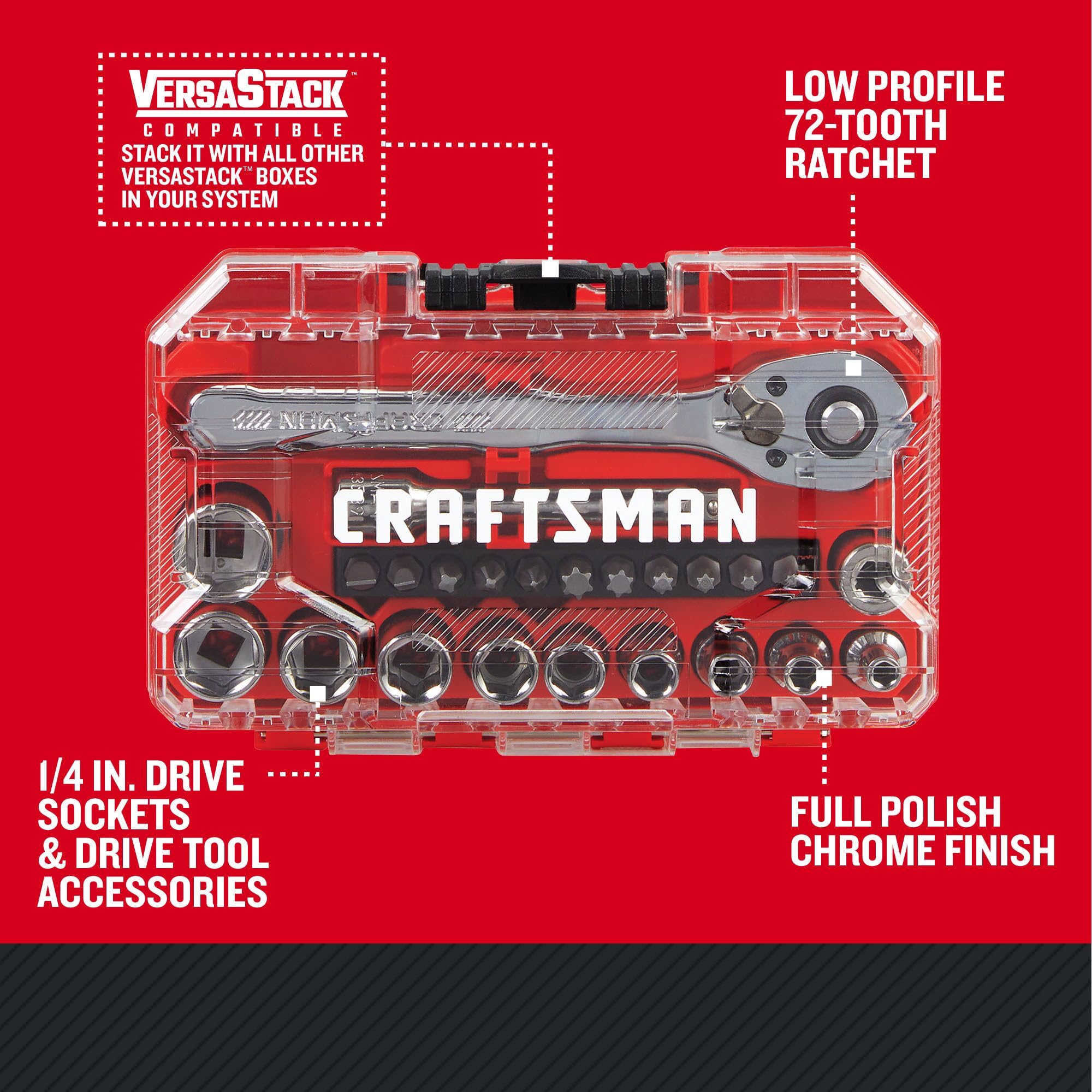 CRAFTSMAN Mechanics Tool Set, 24 Piece, 1/4 Inch Drive SAE