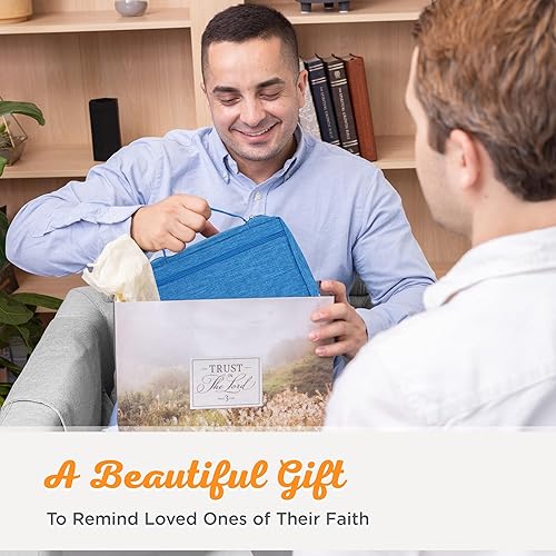 Miniatura 95 de Funda de lona para hombres y mujeres con cremallera para Biblia o libro con asa. Azul marino/Be Still