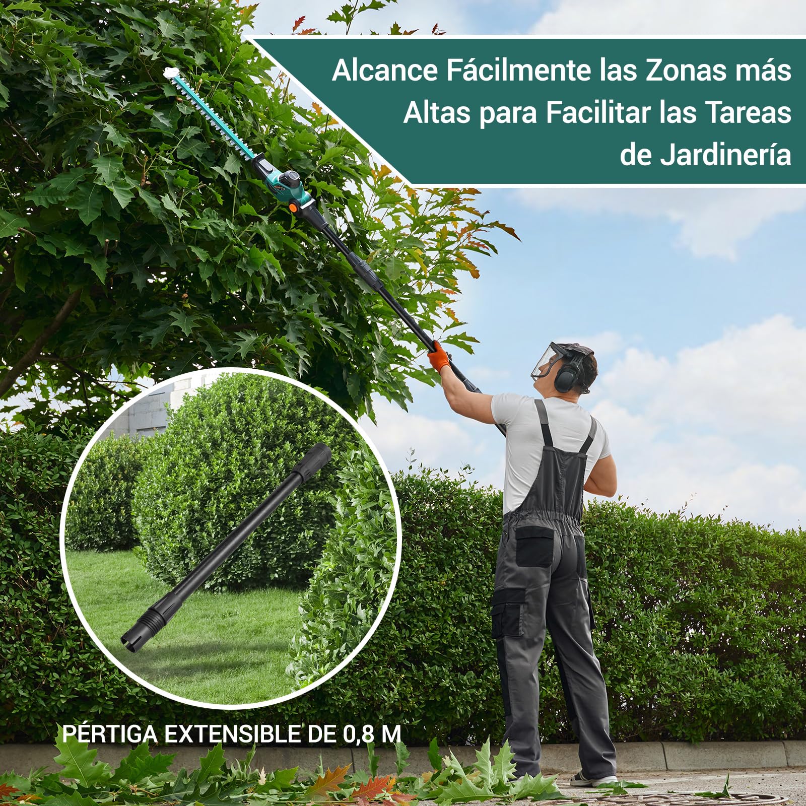 Cortasetos y podadora telescópica inalámbrica 2 en 1, herramienta multijardín inalámbrica, con batería/cargador de iones de litio de 20 V y 4,0 Ah, mango principal giratorio, ángulo de corte ajustable