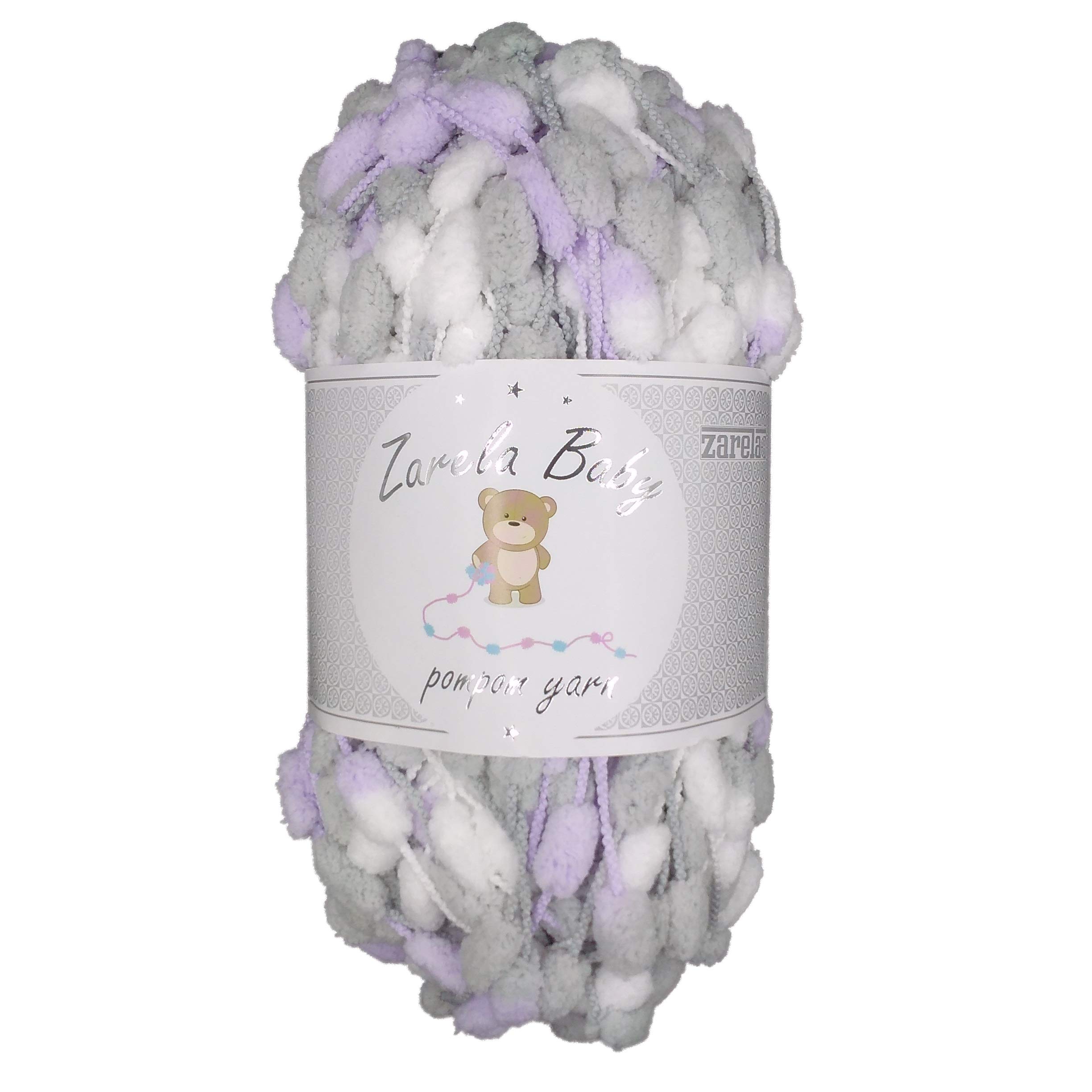 Zarela Baby Pom Pom Yarn Wool (023 White-Grey-Lilac) — image 1