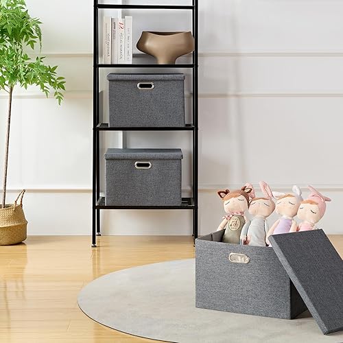 Miniatura 6 de FABINADO Contenedores de almacenamiento con tapa, canastas organizadoras de almacenamiento plegables de tela para armario, hogar, oficina,