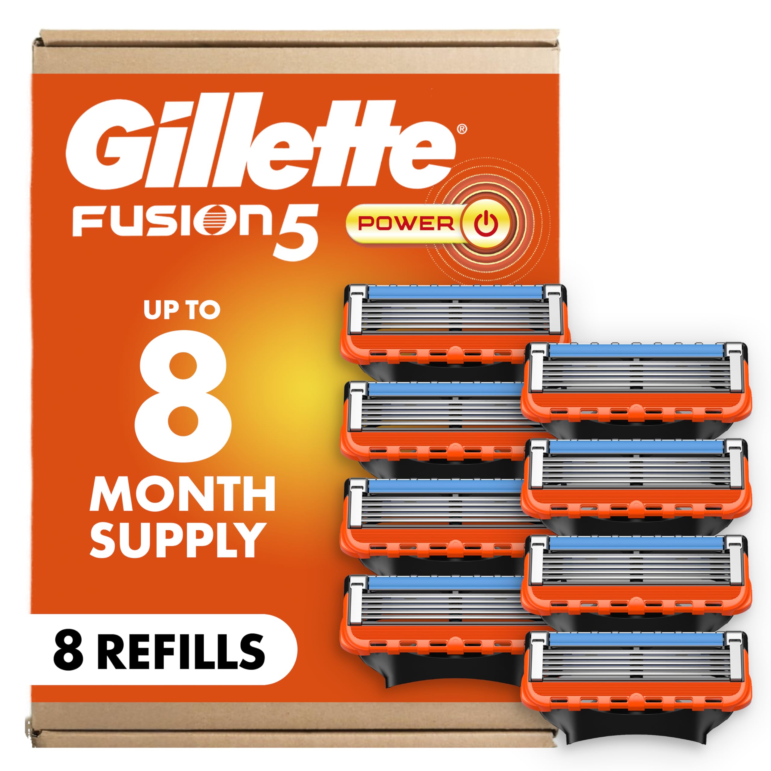 Gillette Fusion5 Power Razor Blades for Men, 5-Blade Razor Refills, 8 Count