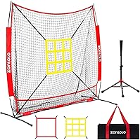 Zonlolo 6x6ft Baseball Softball Net with Batting Tee & Strike Zone - Sturdy Frame for Hitting, Pitching Practice, Kids Training