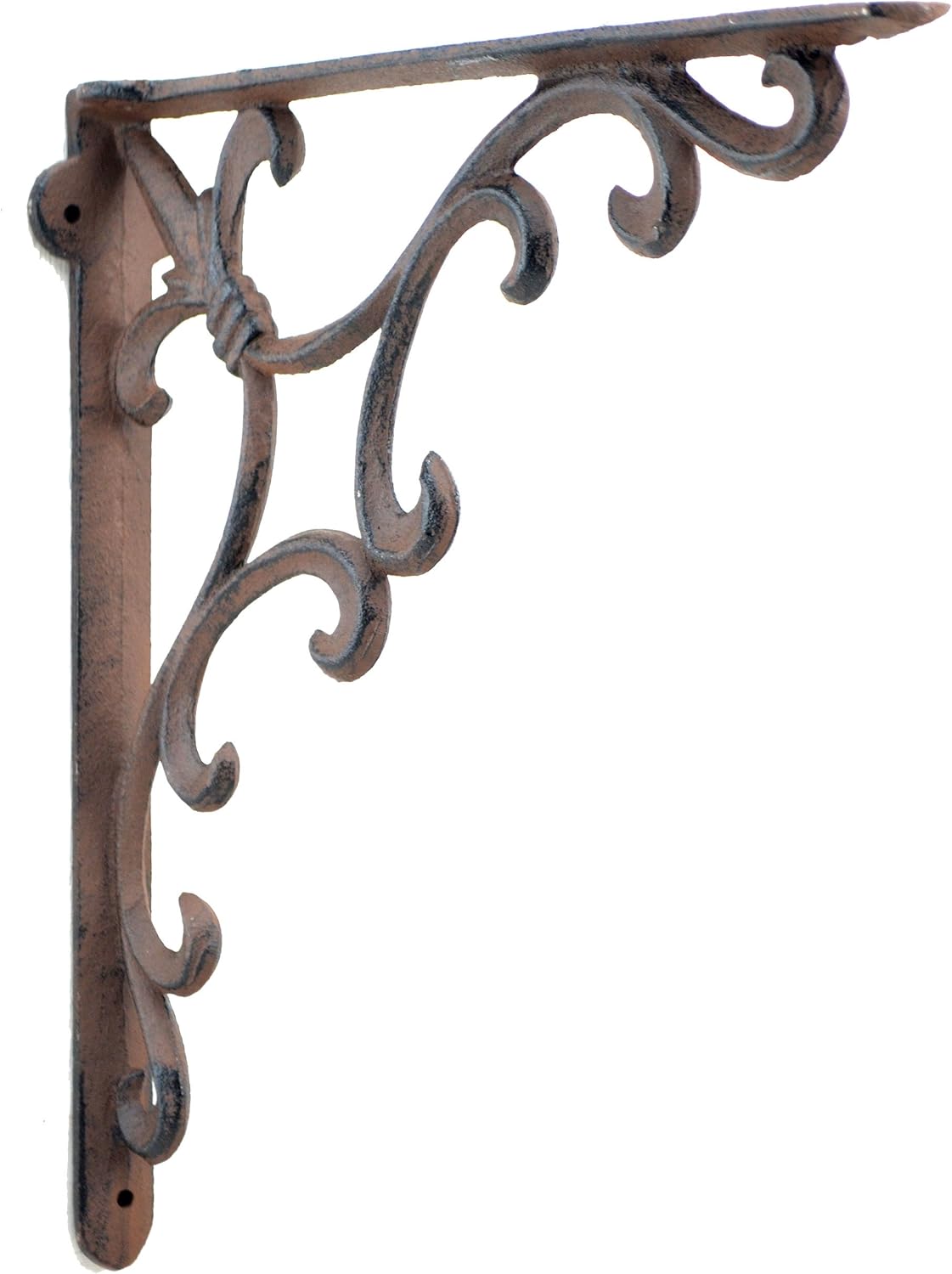 Ornate Fleur De Lis Wall Shelf Bracket Brace Rust Brown Cast Iron 10" Deep