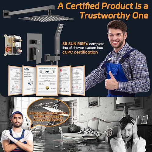 Miniatura 2 de SR SUN RISE Sistema de ducha, juego de grifo de ducha con cabezal de ducha de lluvia de 8 pulgadas y ducha de mano, sistema de ducha de lluvia de