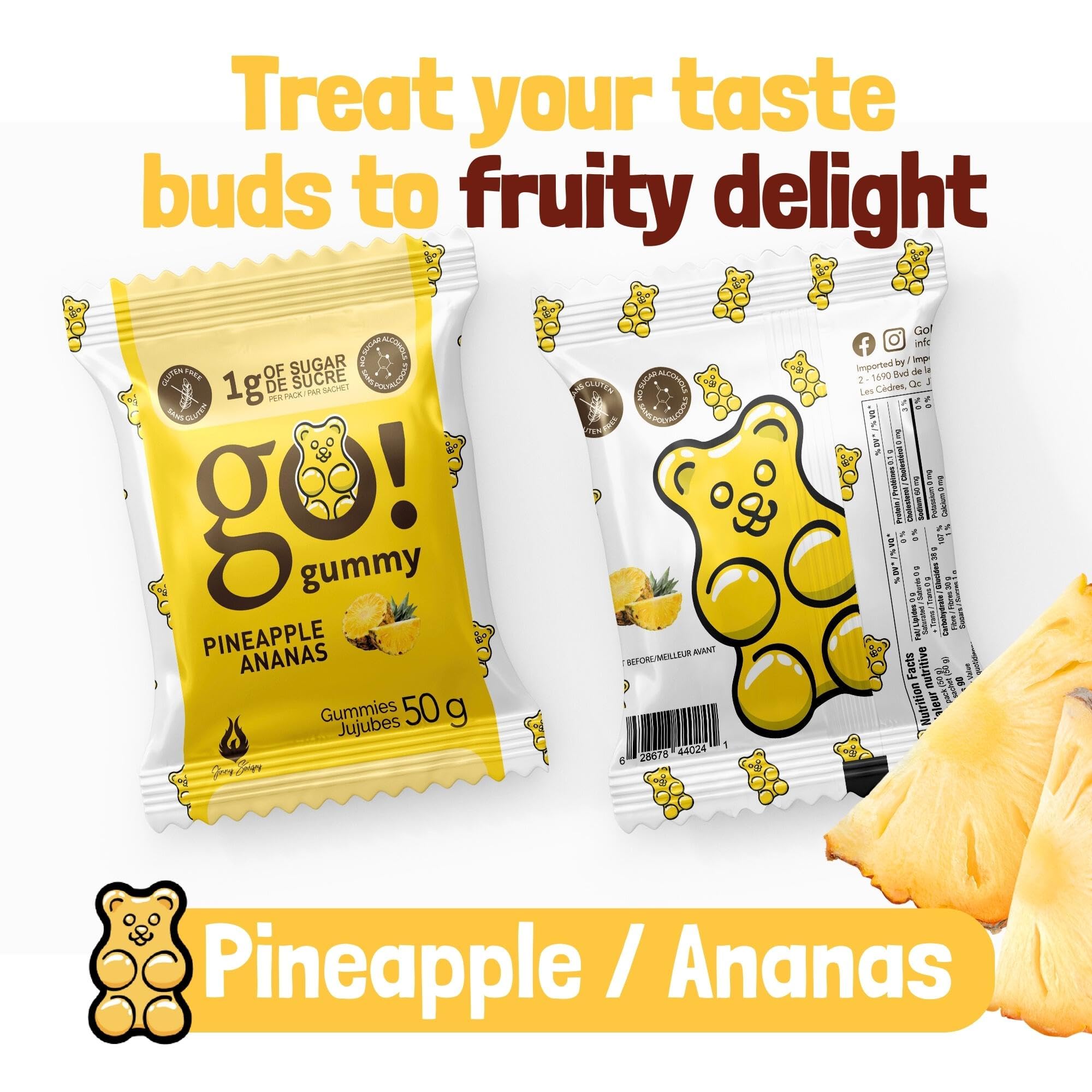 新品　164 GUMMYS Pineapple Yellow Ice Ber Gummy Bears Pineapple Bulk Tropical Flavored Yellow Gummy Candy