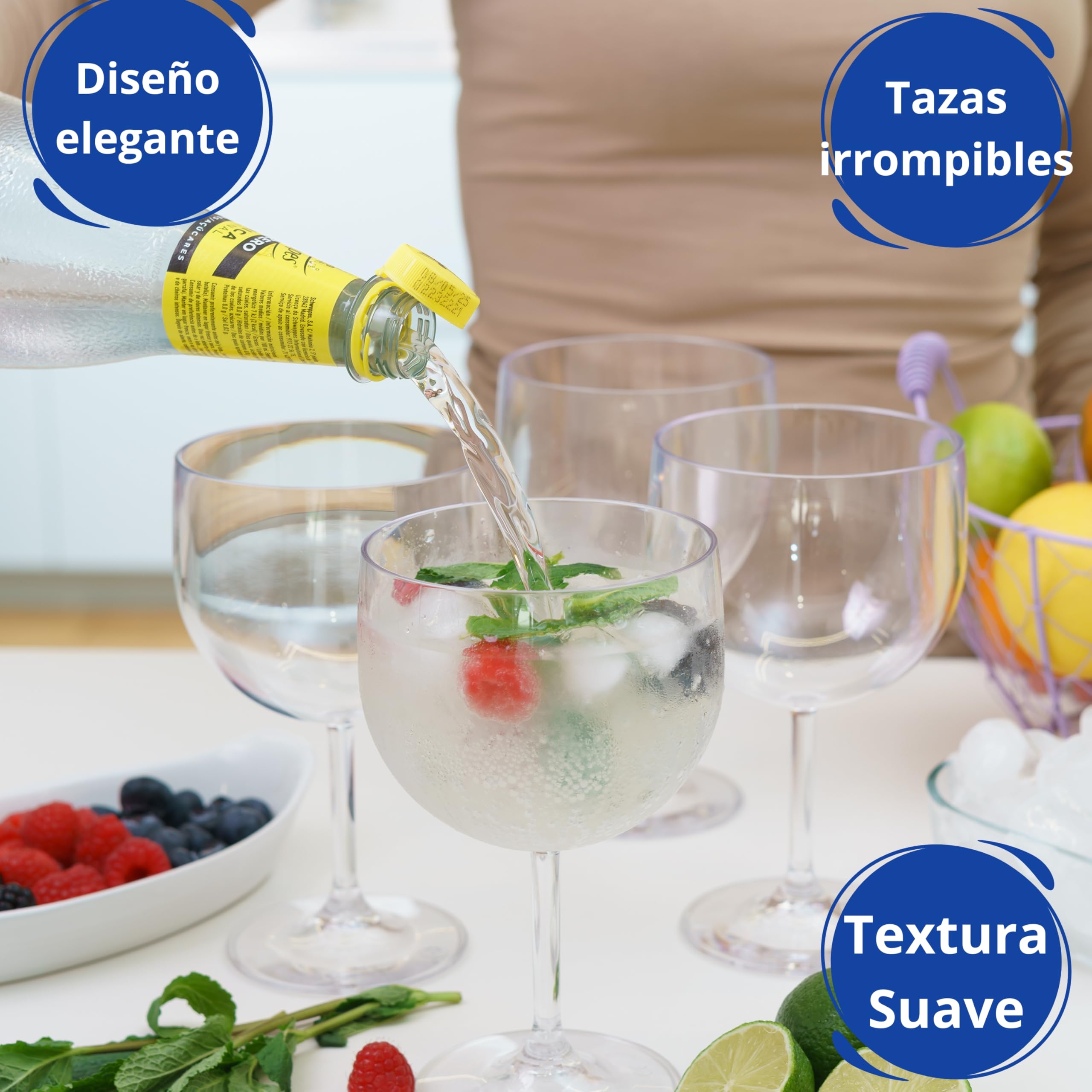 Vieira Home Copas Gin Tonic vasos plastico duro reutilizable irrompibles modernos cocktail | Juego de 4 vasos sin bpa 0,6L |Hecho en U.E.