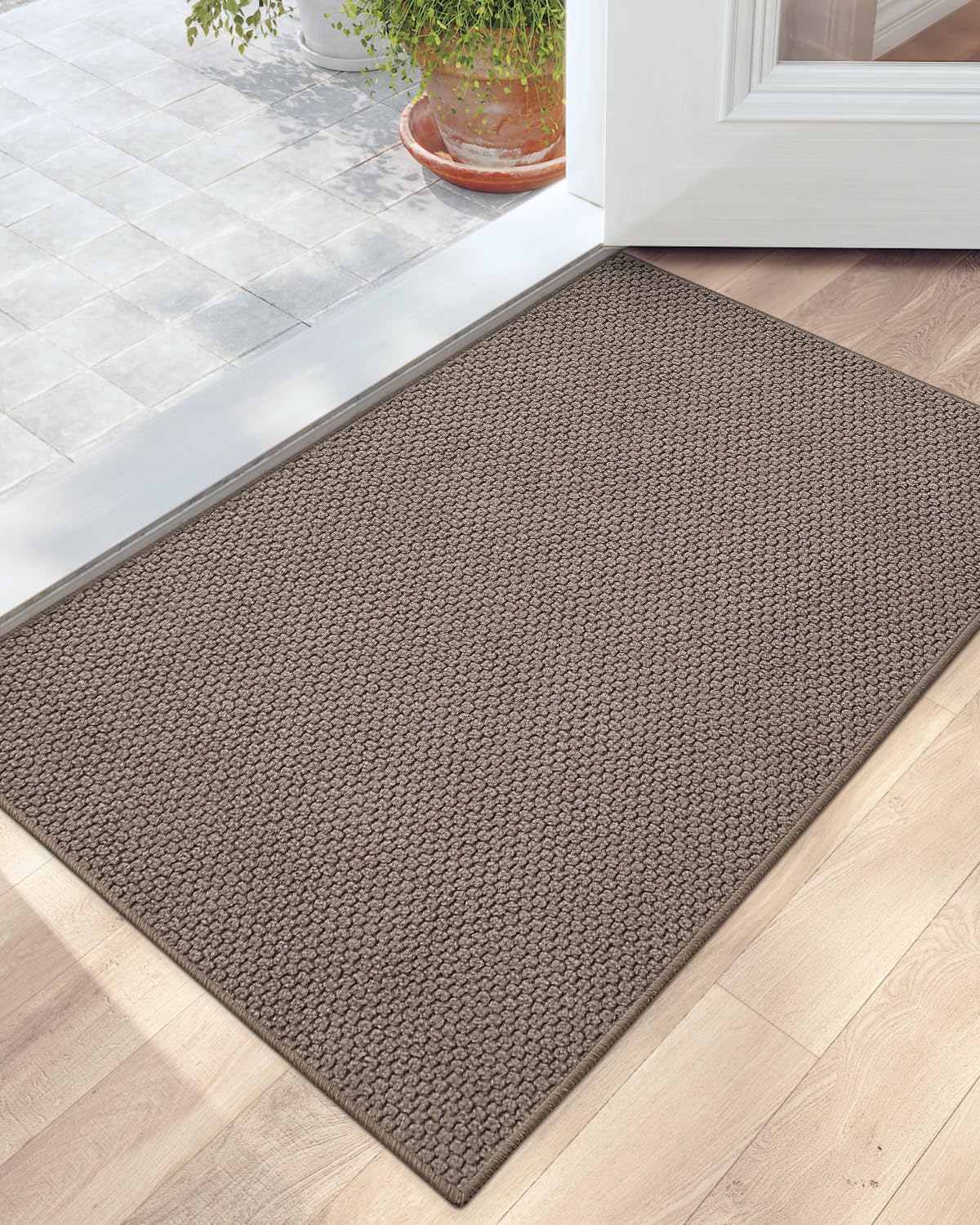 DEXI Indoor Door Mat, 24"x36" Non Slip Absorbent Doormat, Thin Resist Dirt Entrance Mat, Washable Low Pile Floor Mats for Front Back Door, Entryway, Patio, Brown 24"x36" Brown