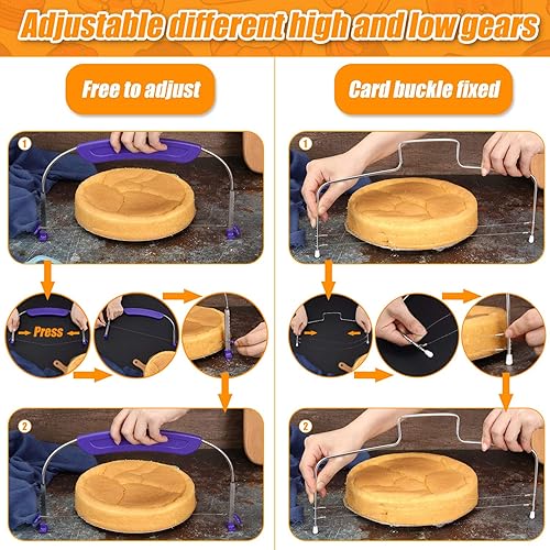 Miniatura 3 de Boao 3 herramientas de cocina para hornear, niveladores ajustables para tartas, niveladores de doble alambre y cuchillo de acero inoxidable con