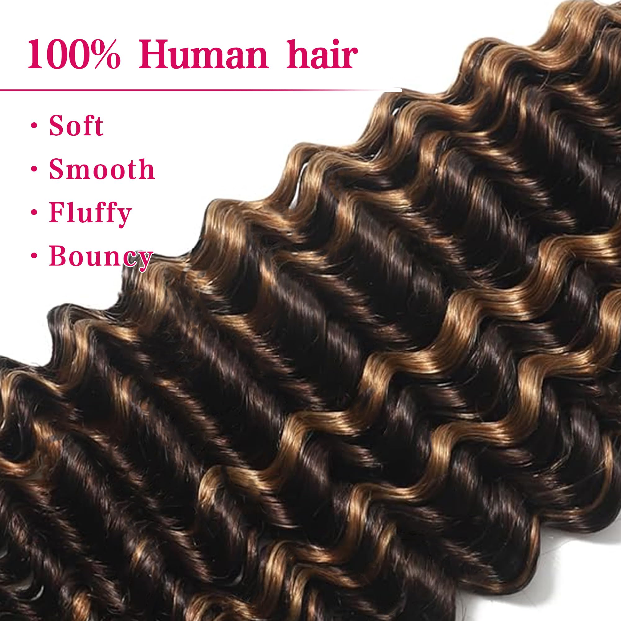 VRbeatter Deep Wave Bulk Human Hair for Braiding 10A Brazilian Curly Human Hair 100% Human Hair 2 Bundles No Weft micro Human Braiding Hair for Boho Braids Virgin Hair Extension(P4-30# - Image 4