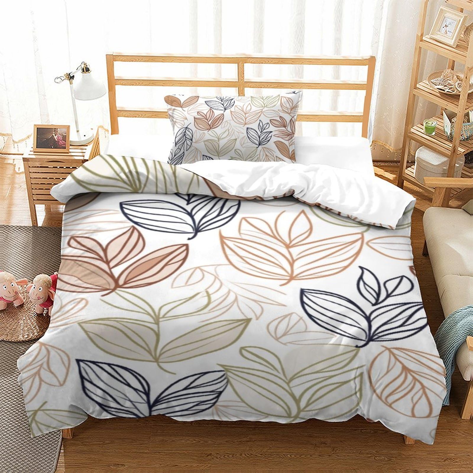 Housse de couette 135x200cm motif feuilles 3D avec sa taie d'oreiller