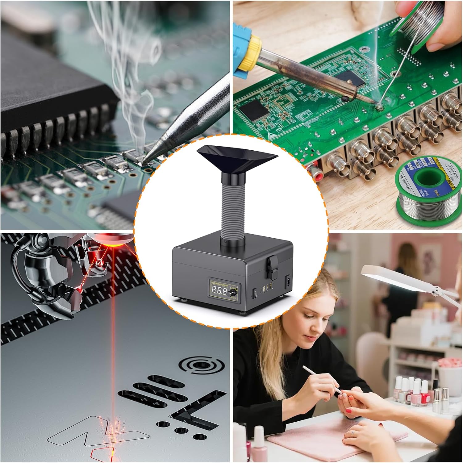 Fume Extractor With USB And LED, 150W, 180m³/h Strong Suction, Low Noise, High Efficiency, Adjustable Speed, 3-Stage Filtration (With HEPA Filter,Activated Carbon), Soldering, Welding,3D Printing