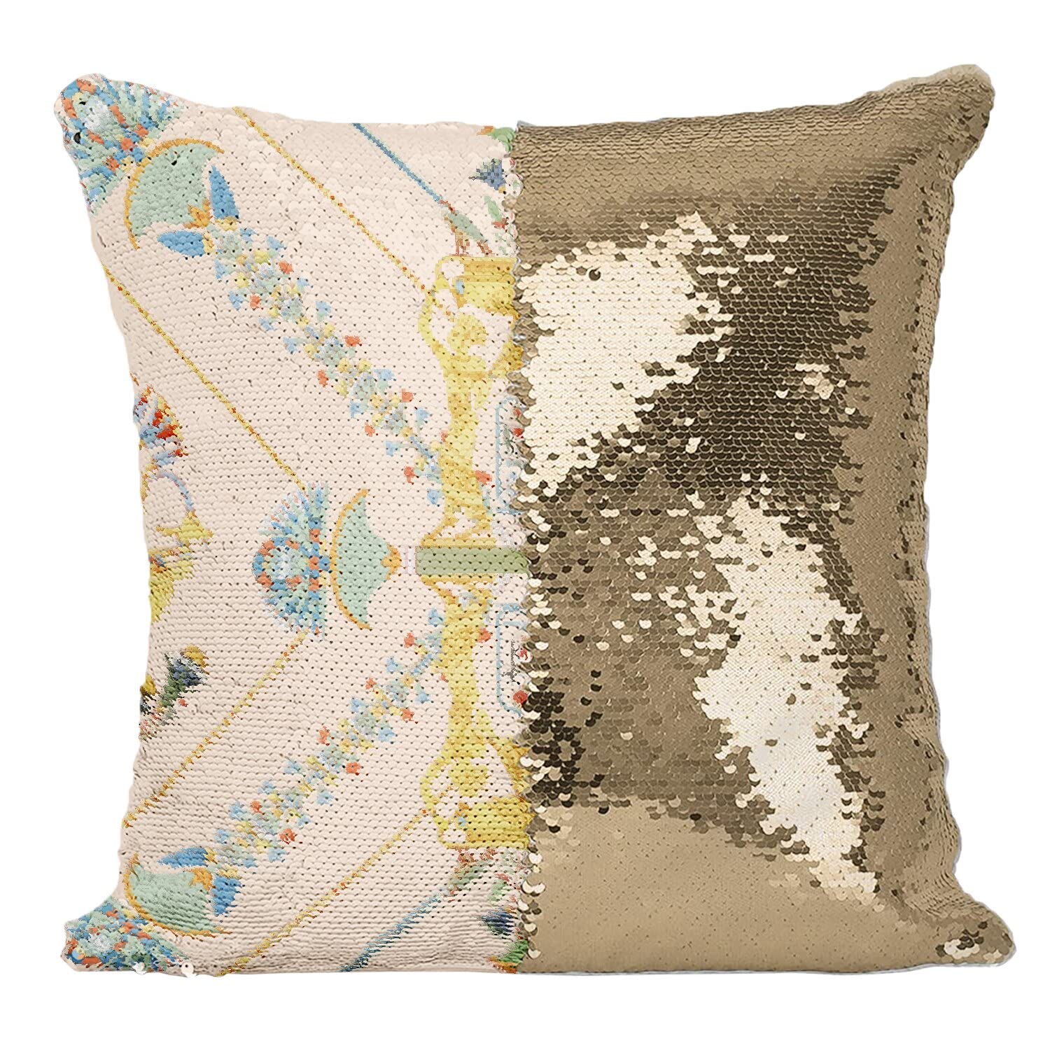 Coussin sequin motif égyptien doré, le cadeau idéal pour passionné d'histoire