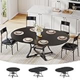 Itaar Round Extendable Dining Table Set for 4-6 People, 5-Piece Kitchen Table Set with 4 Cushion Chairs, Dining Room Table for 6 with MDF Board & Metal Frame for Small Space, Easy Clean, Black