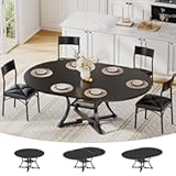 Itaar Round Extendable Dining Table Set for 4-6 People&comma; 5-Piece Kitchen Table Set with 4 Cushion Chairs&comma; Dining Room Table for 6 with MDF Board & Metal Frame for Small Space&comma; Easy Clean&comma; Black
