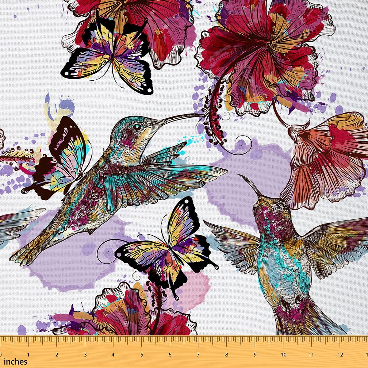 Hummingbird Fabric by The Yard - Boho Flower Upholstery, Butterfly Dye Waterproof Fabric, Indoor Outdoor, Red Purple, 1 Yard