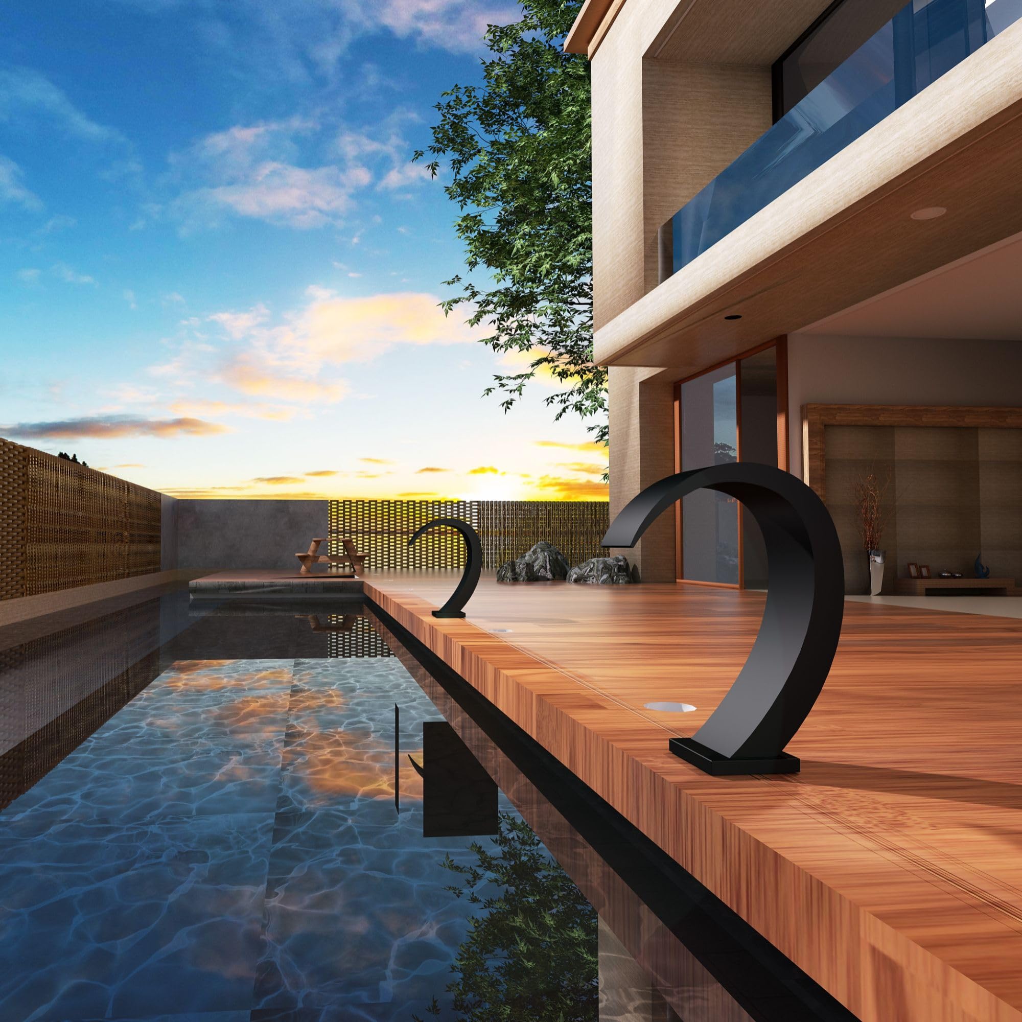 IMEX - Cascada Piscina de Acero Inoxidable S.316 Negro Mate | Fuente Piscina Empotrada Suelo para Jardín, Piscina y Terraza | Grifería 1 vía (Agua Fría) y Tratamiento Anticorrosión | Serie Iguazú