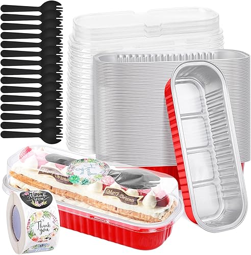 Fancy Panz - Paquete de 30 mini moldes desechables para tartas de 6.8 onzas con tapas, cucharas y calcomanías, sartenes de aluminio para hornear