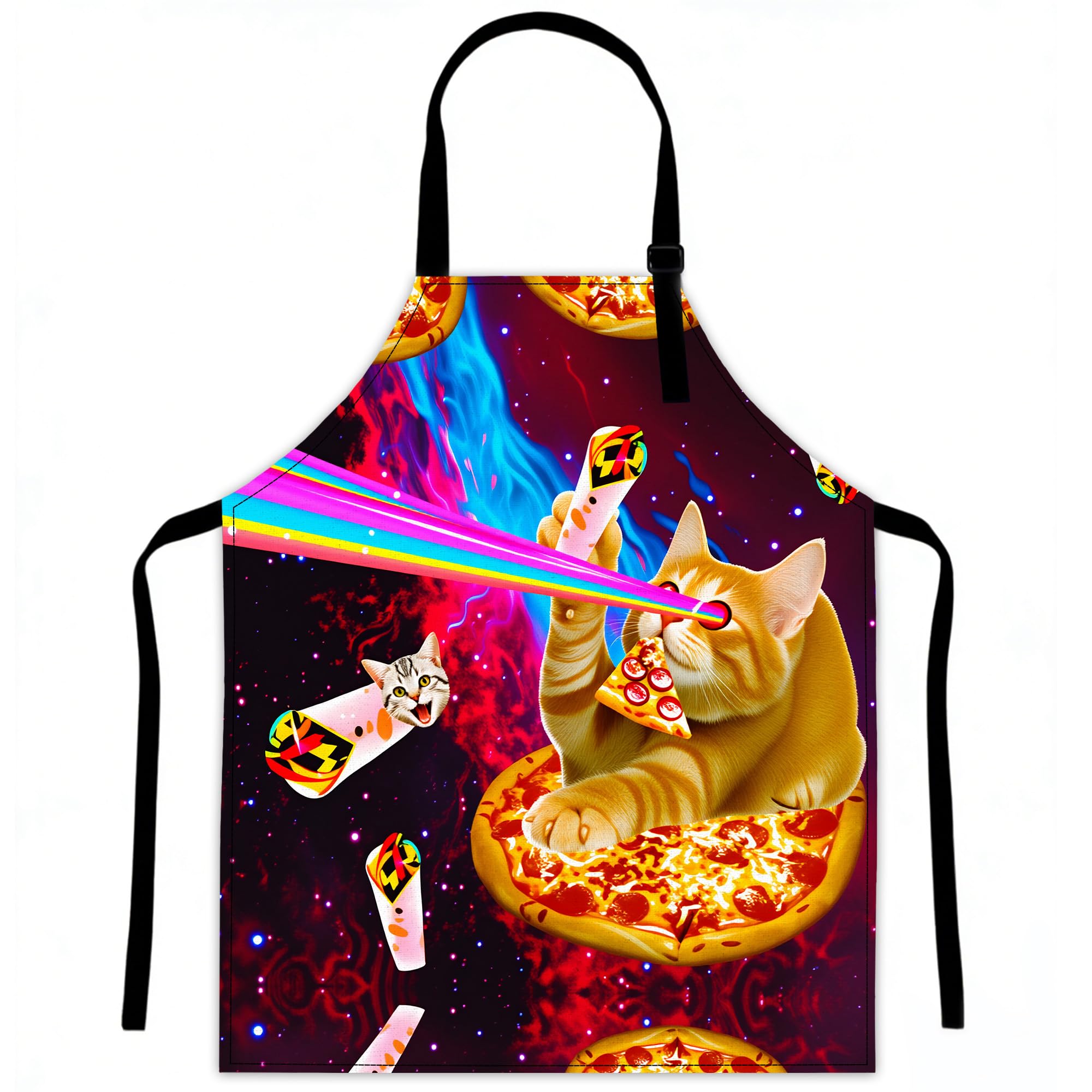 LQEBUY Kitchen Aprons Adjustable Pizza Funny Cat Cooking Apron Bib for Women Men Chef Cooking Baking Gardening