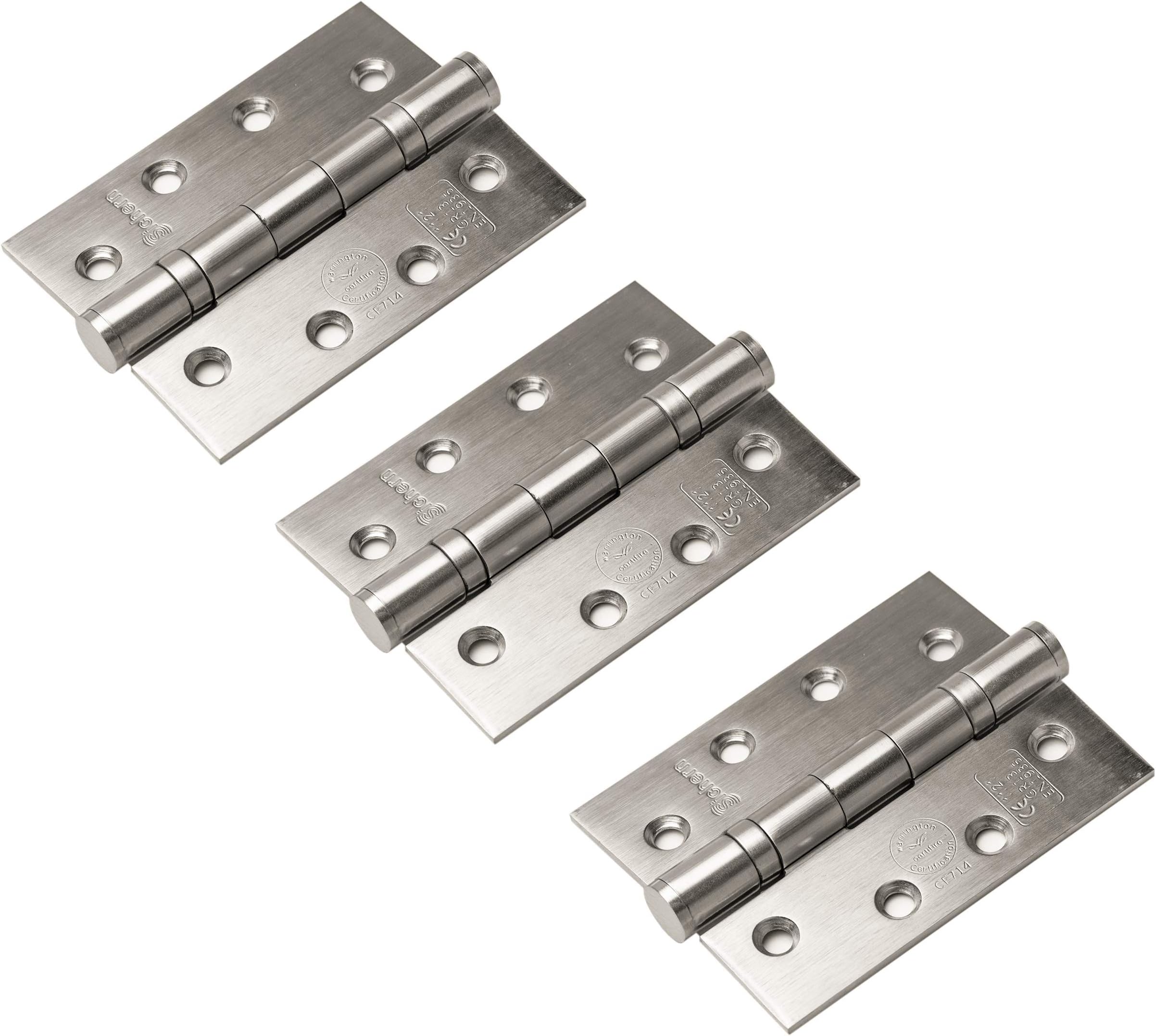 Timothy Wood Limited 3 Pack of Grade 13 Fire Rated Ball Bearing Door Butt Hinges 4" 102mm - Stainless Steel