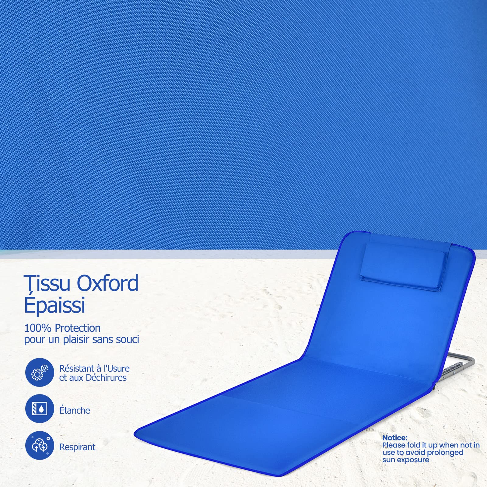 GYMAX Ensemble 2 Transats de Plage avec Table d'Appoint, Pliable et Portable, Dossiers Inclinables Réglables, pour Bain de Soleil, Détente, Bronzage en Plein Air, Pelouse, Balcon, Piscine (Bleu)