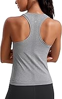 CRZ YOGA Seamless Workout Tank Tops for Women - Breathable Racerback Crewneck Gym Running Shirts, Chafe-Free Slim Fit