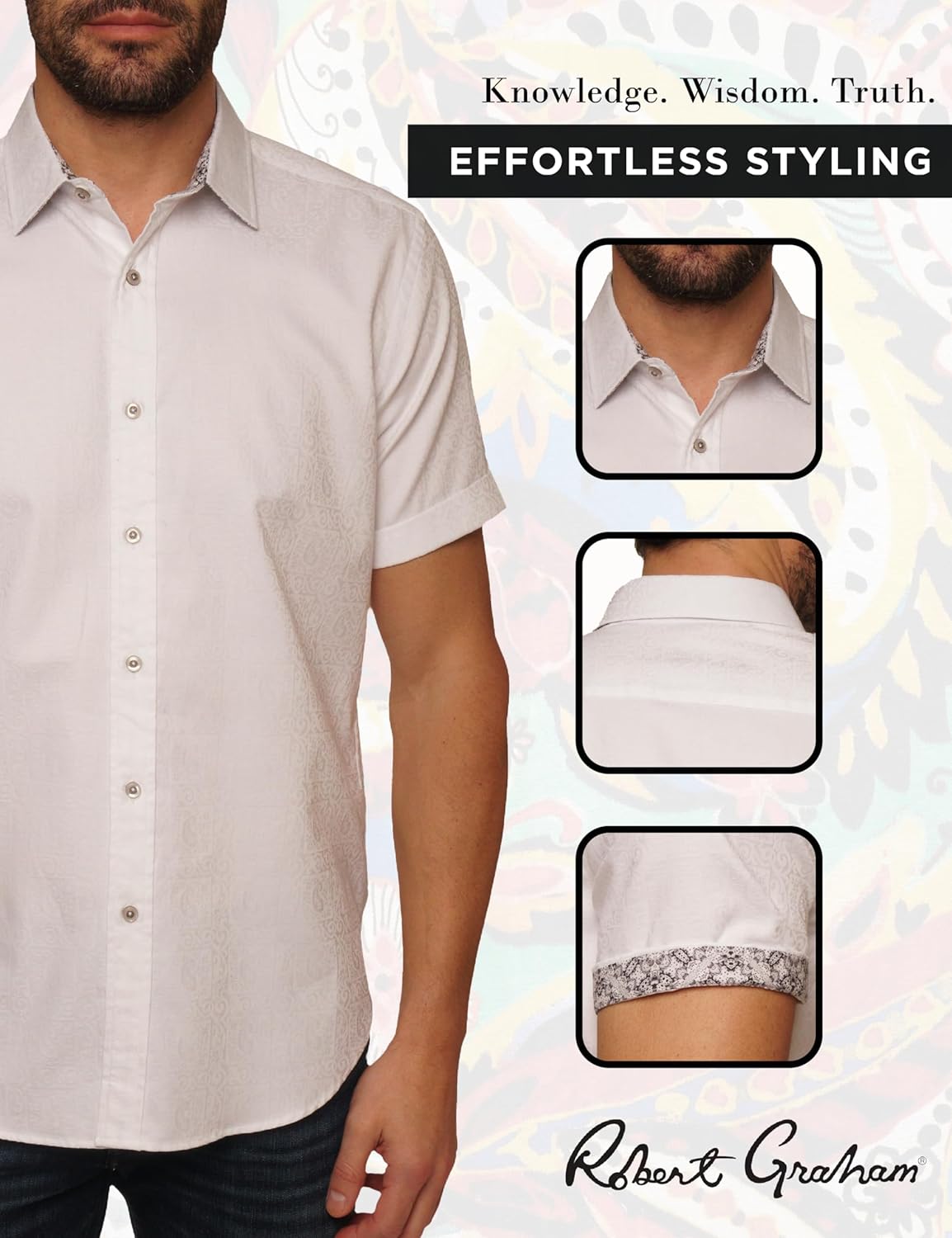 Robert Graham Men's Windsor Short Sleeve Woven Button Down Shirt, Black - Image 5