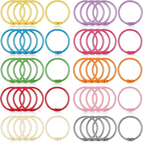 Miniatura 10 de Anillos coloridos de hojas sueltas de 1 pulgada (paquete de 100) anillos de libro de acero de metal pequeños para tarjetas de índice, tarjetas de