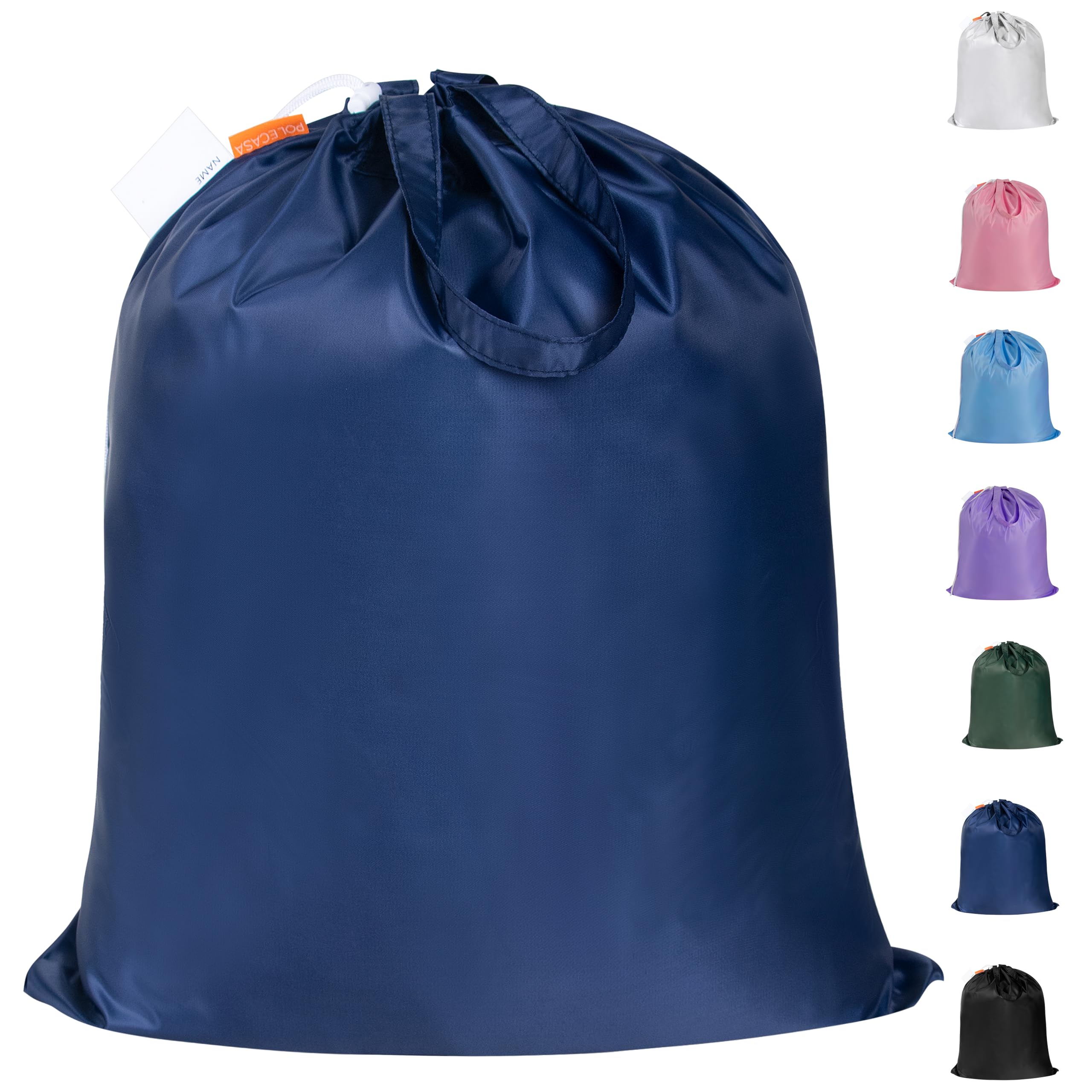Polecasa Small Heavy Duty Laundry Bag with 130gsm Tear Resistant Fabric and Handles, Easy to Carry Durable Dirty Clothes Drawstring Bag, Perfect for College Dorm, Travel, 21”x24”,Navy