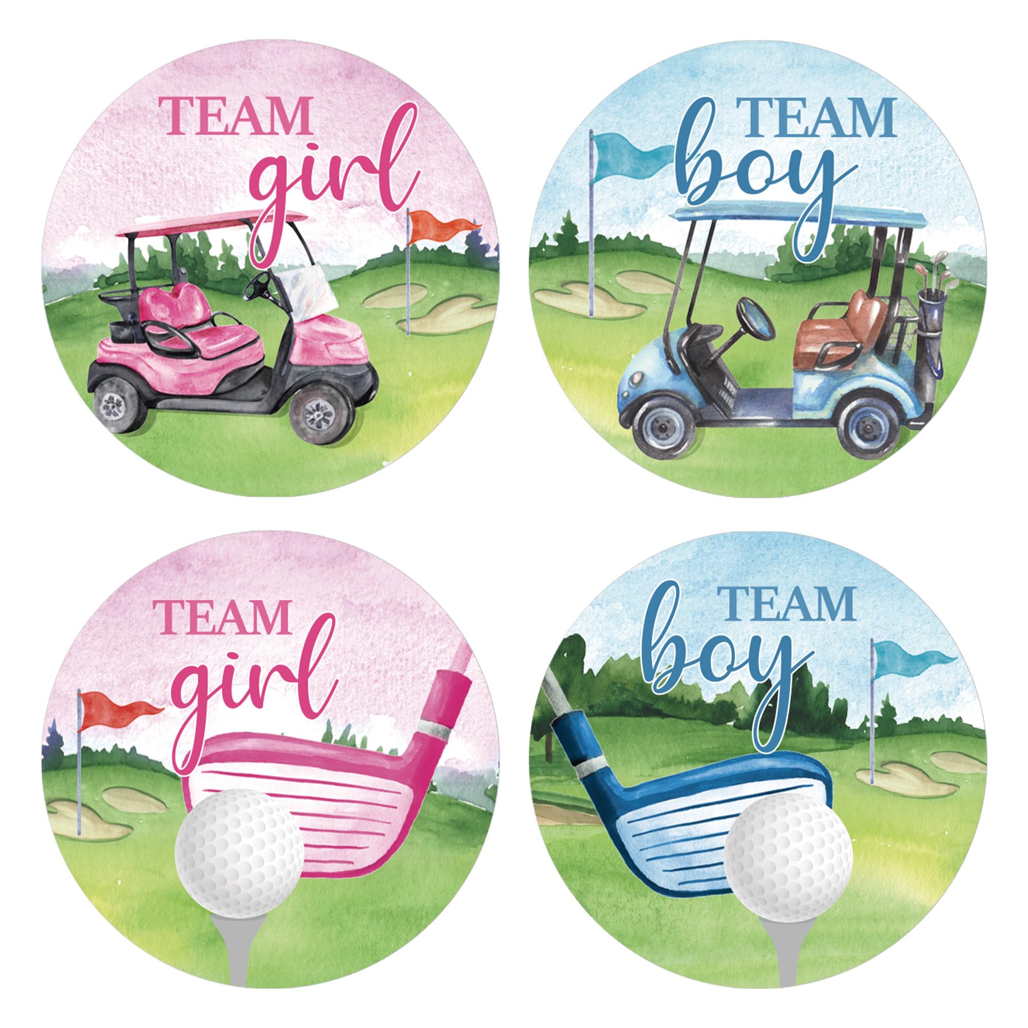 Luvsweets Golf Gender Reveal Decorations - 400Pcs Pink Team Girl or Blue Team Boy Stickers for Baby Gender Reveal Games Party Favors Supplies, Golf He