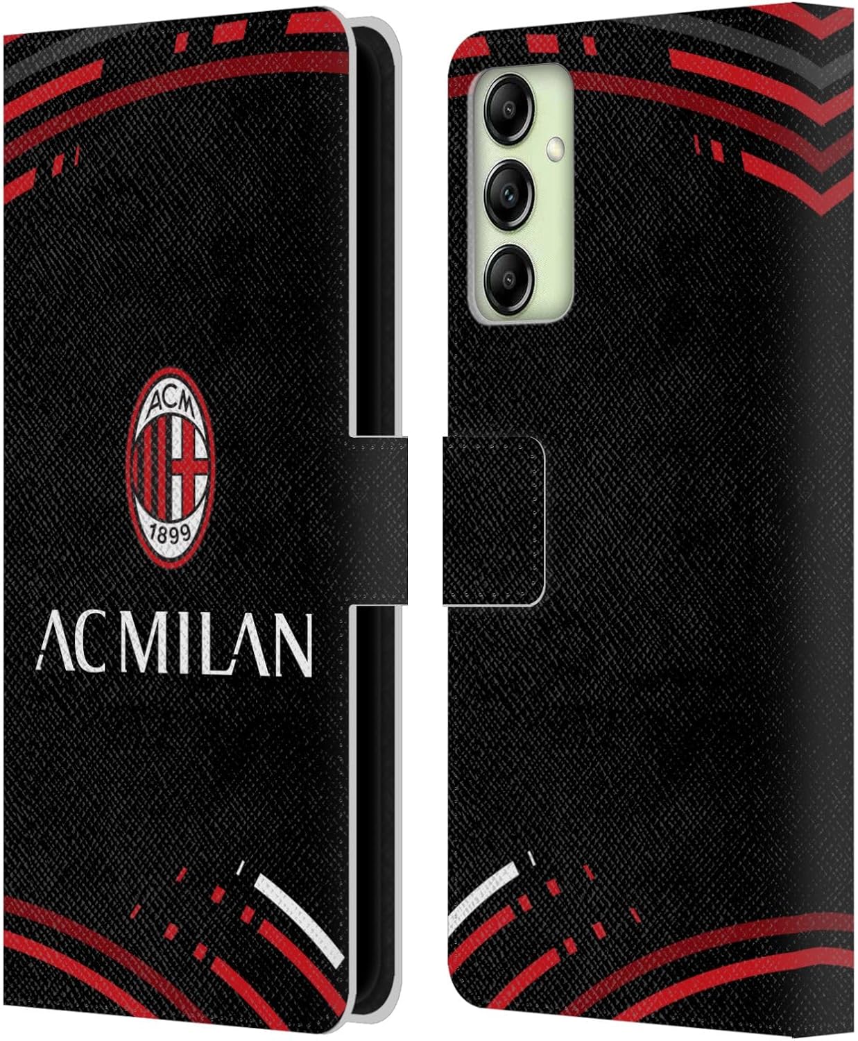 Head Case Designs Officially Licensed AC Milan Curved Crest Patterns Leather Book Wallet Case Cover Compatible with Samsung Galaxy A14 5G