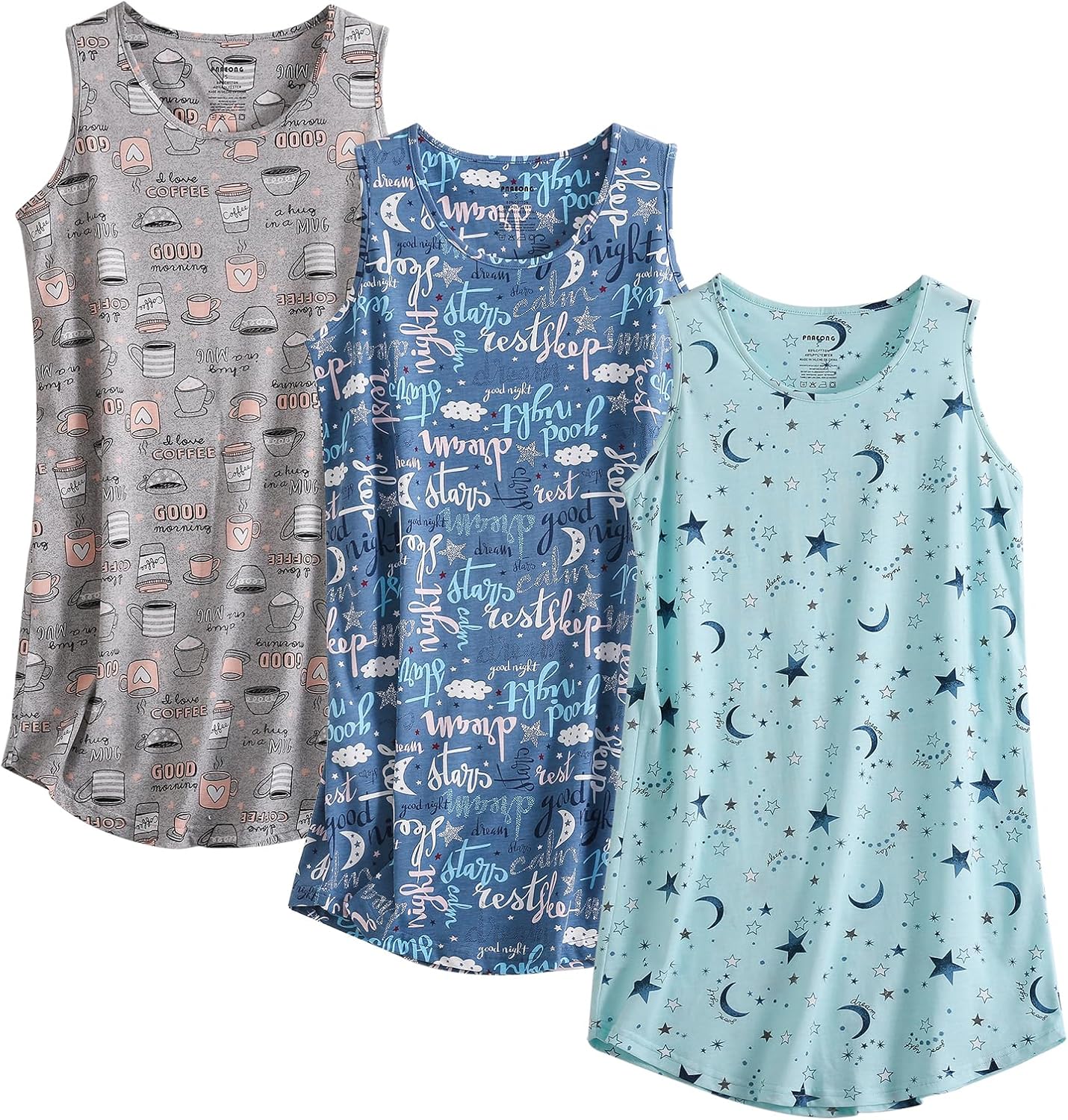 PNAEONG 3 Pack Womens Cotton Nightgown Round Neck Nightshirts Sleeveless Sleepwear Comfortable Tank Sleep Shirt, S-3XL