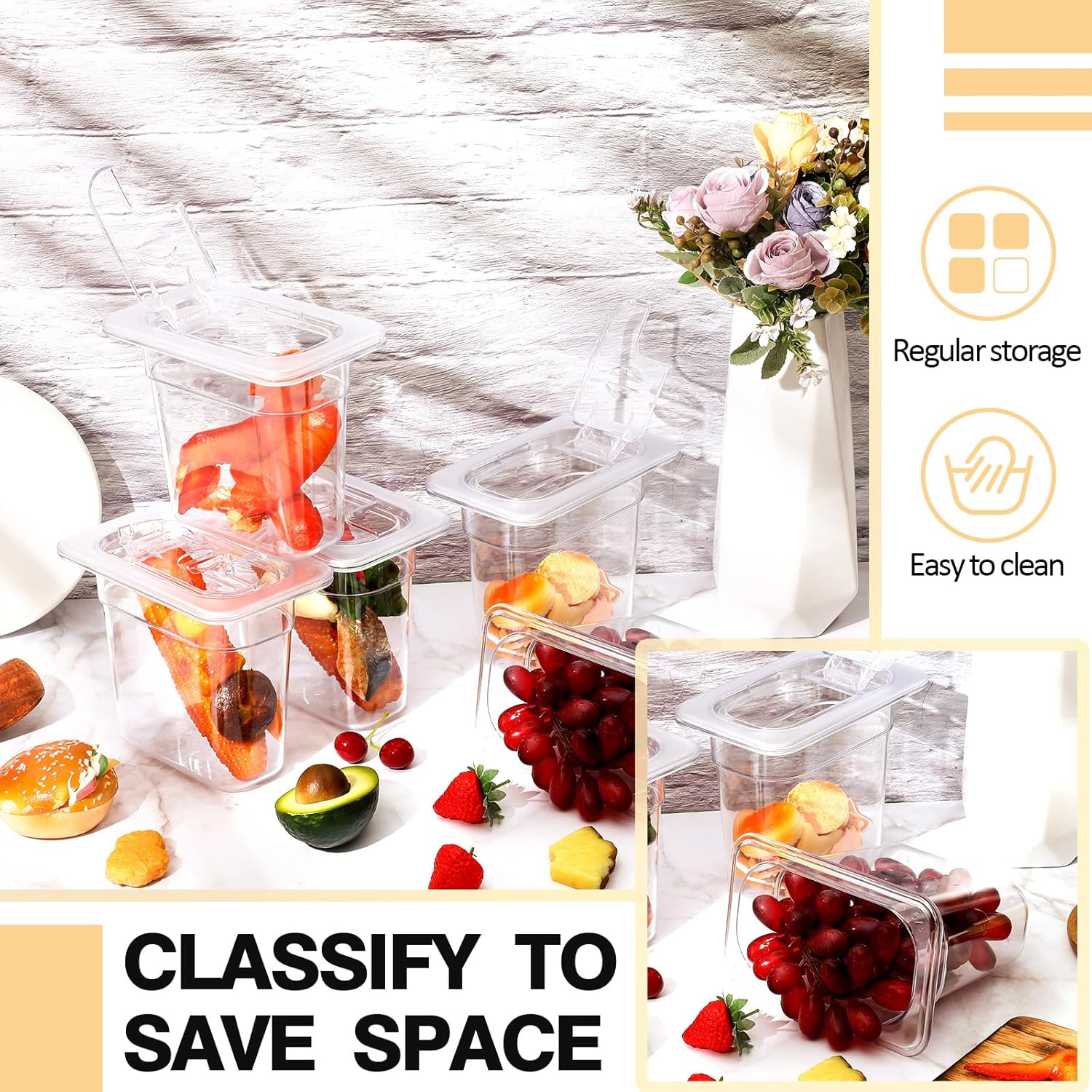 Geetery 12 Pack 1/9 Size 6'' Deep Polycarbonate Food Storage Containers with Lid Clear Stackable Plastic Food Pan Restaurant Commercial Storage Containers with Hinged Lids for Hotel Supplies - Image 5