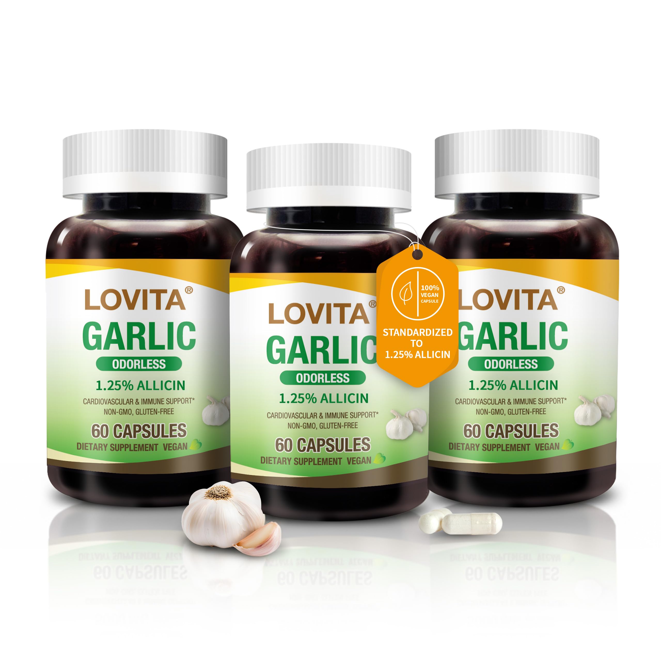 glutathione garlic Amazon.com: LOVITA Odorless Garlic Extract, Standardized to 1.25% Allicin,  Potent 100:1 Concentration, Supports Heart, Blood Pressure, Cholesterol &  Immune System, Non-GMO, Gluten-Free, 180 Vegan Capsules : Health & Household