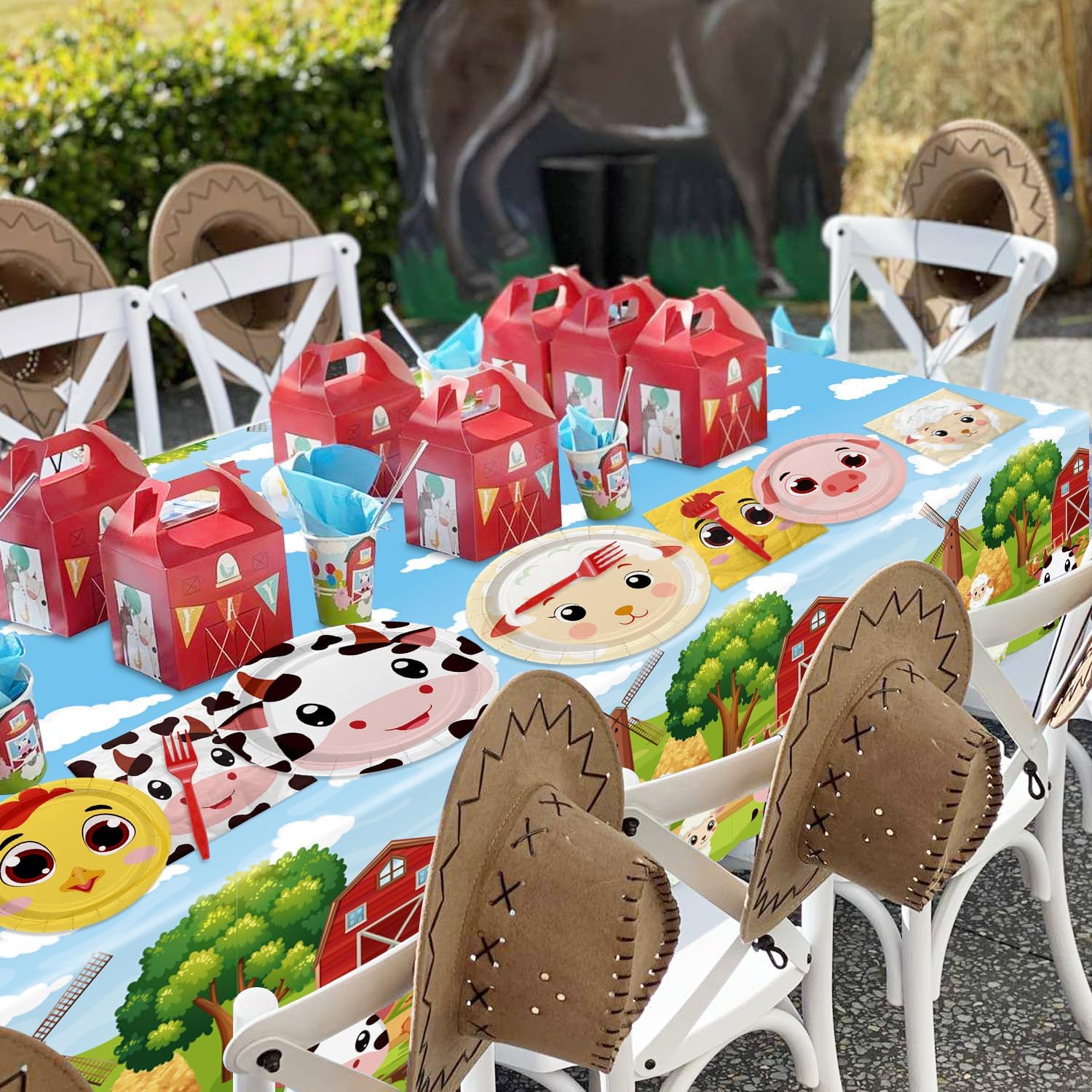 Farm Birthday Party Plates Set for 20 Guests, Including Animals Tablecloth, Napkins, Forks and Plates for Baby Shower Farm Birthday Decorations - Image 7