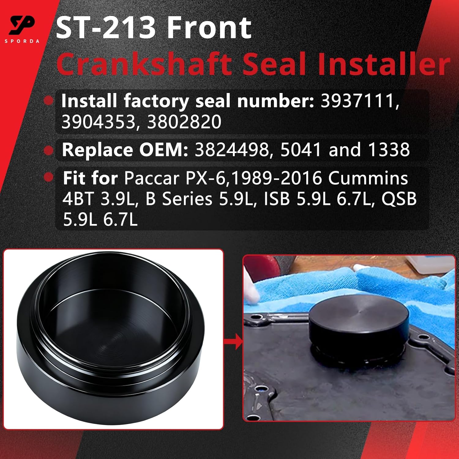Front & Rear Crankshaft Seal Remover & Installer with Wear Sleeve Installer Tool Set,fits for Cummins 3.9L 5.9L 6.7L 1989-2016,Replace 3824500,ST-224C,3824078,3824498,3164660 (1 Set)