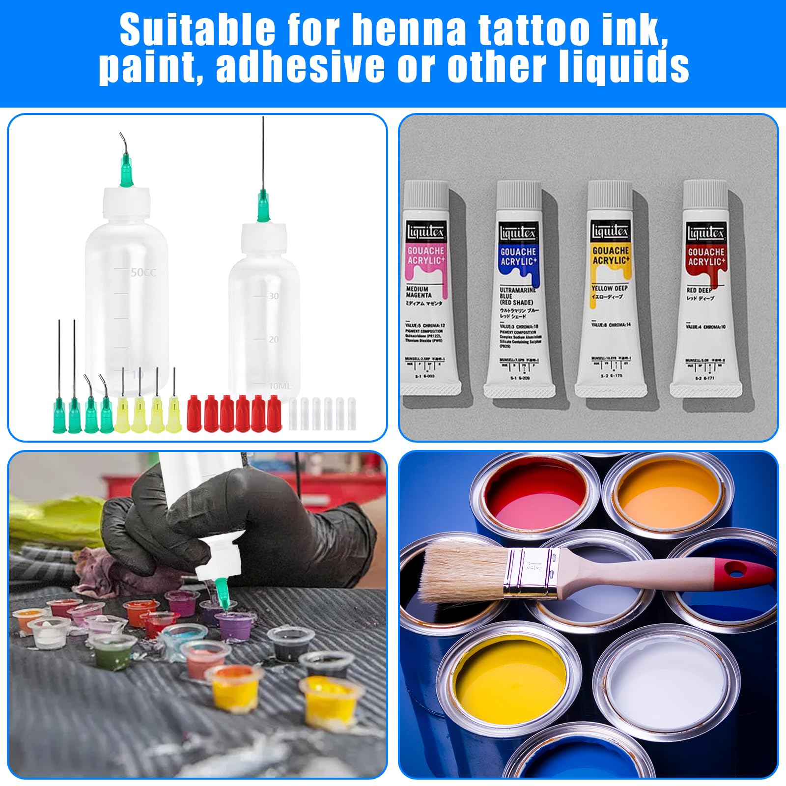 Set 8 Flaconi Con Ago Dosatore Per Colla - 30ml E 50ml Con Aghi Di Precisione E Tappi - Ideale Per Fai Da Te E Lavori Creativi - Foto 3