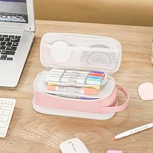 Tergopa Pencil Case Large Zipper Pencil Pouch for Girls Kids Teens Adults Aesthetic Pencil Bag Stationery Organizer Pen Pencil Case with Handle for School Pink