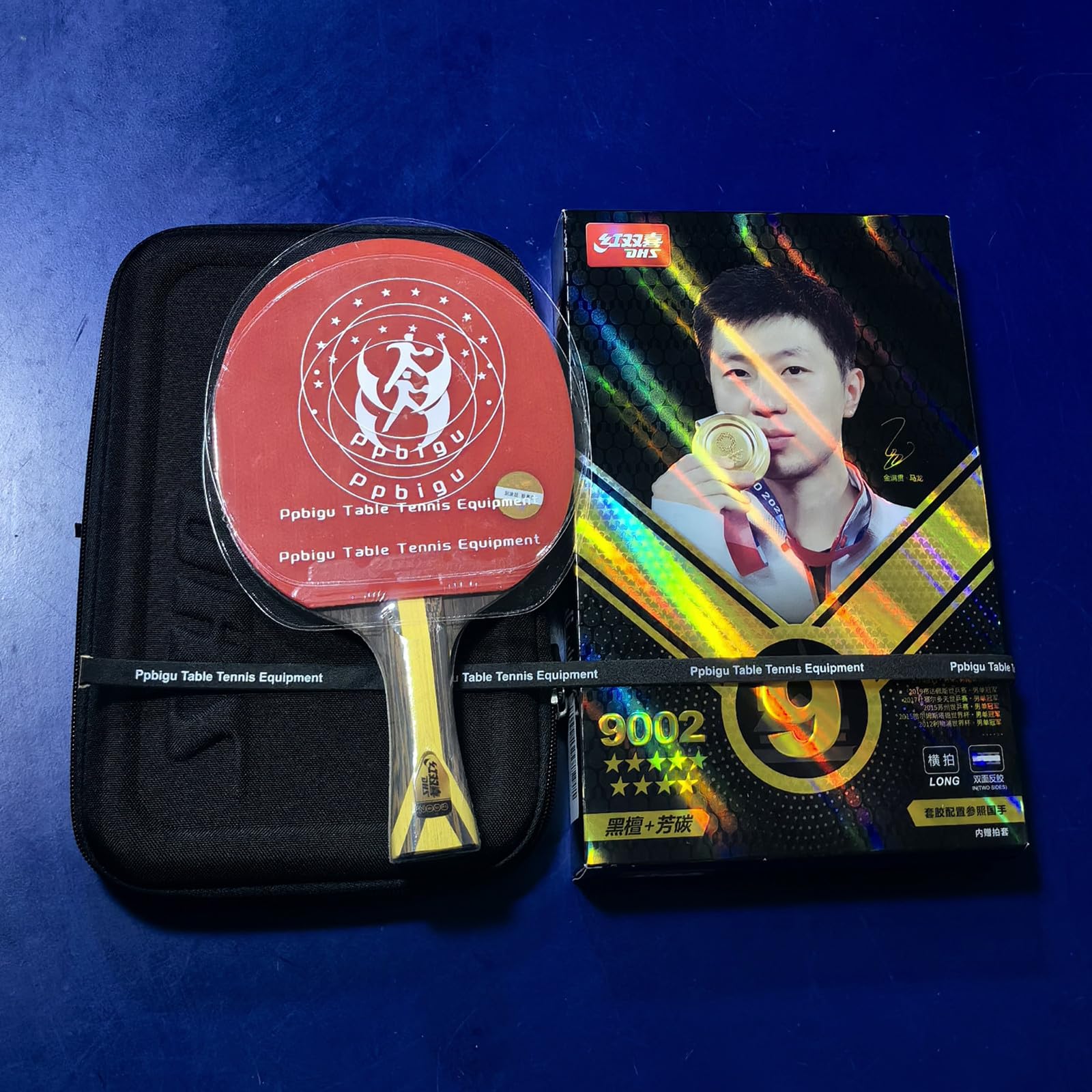 Presented DHS Professional Table Tennis Racket H7002-H8002-H9002, Hurricane 3 and Hurricane 8 Rubber, 5 Wood + 2 Carbon 7 ply Blade, with Free Protective Sheets and Side Tap