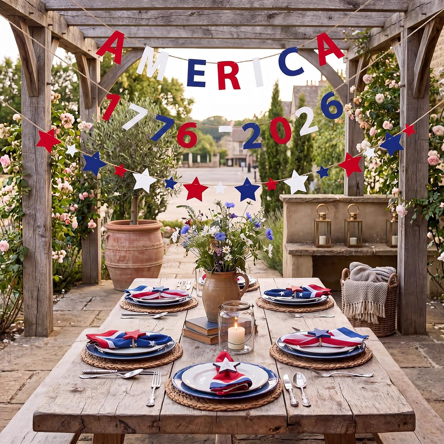 Fanfanwin 3 Pcs 250th Banner 9.8 ft Veterans Day Felt Garlands USA Decorations 1776-2026 Banner Red Blue White Garlands American Veterans Indoor Outdoor Patriotic Party Hanging Decorations