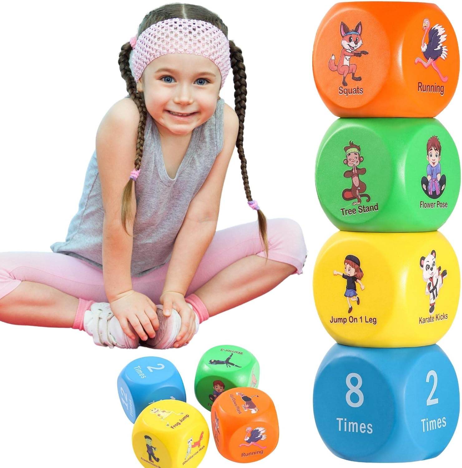 Children's Yoga Dice Exercise Game - 6 Yoga Poses for Kids Plus 12 Other Fitness Workout Activities - Teach Kids Yoga and Healthy Lifestyle - Children Indoor and Outdoor Exercise Equipment - Ages 3+ : Toys & Games