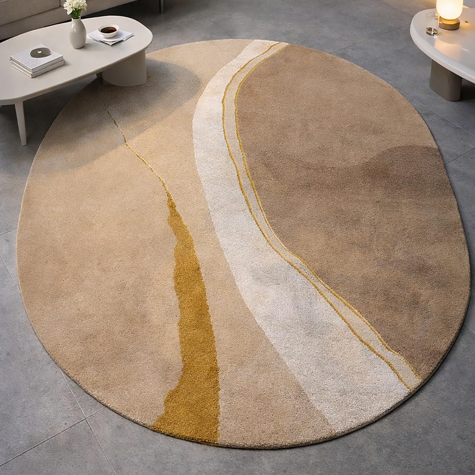 Tapis ovale lavable pour cuisine et couloir moderne orange et beige