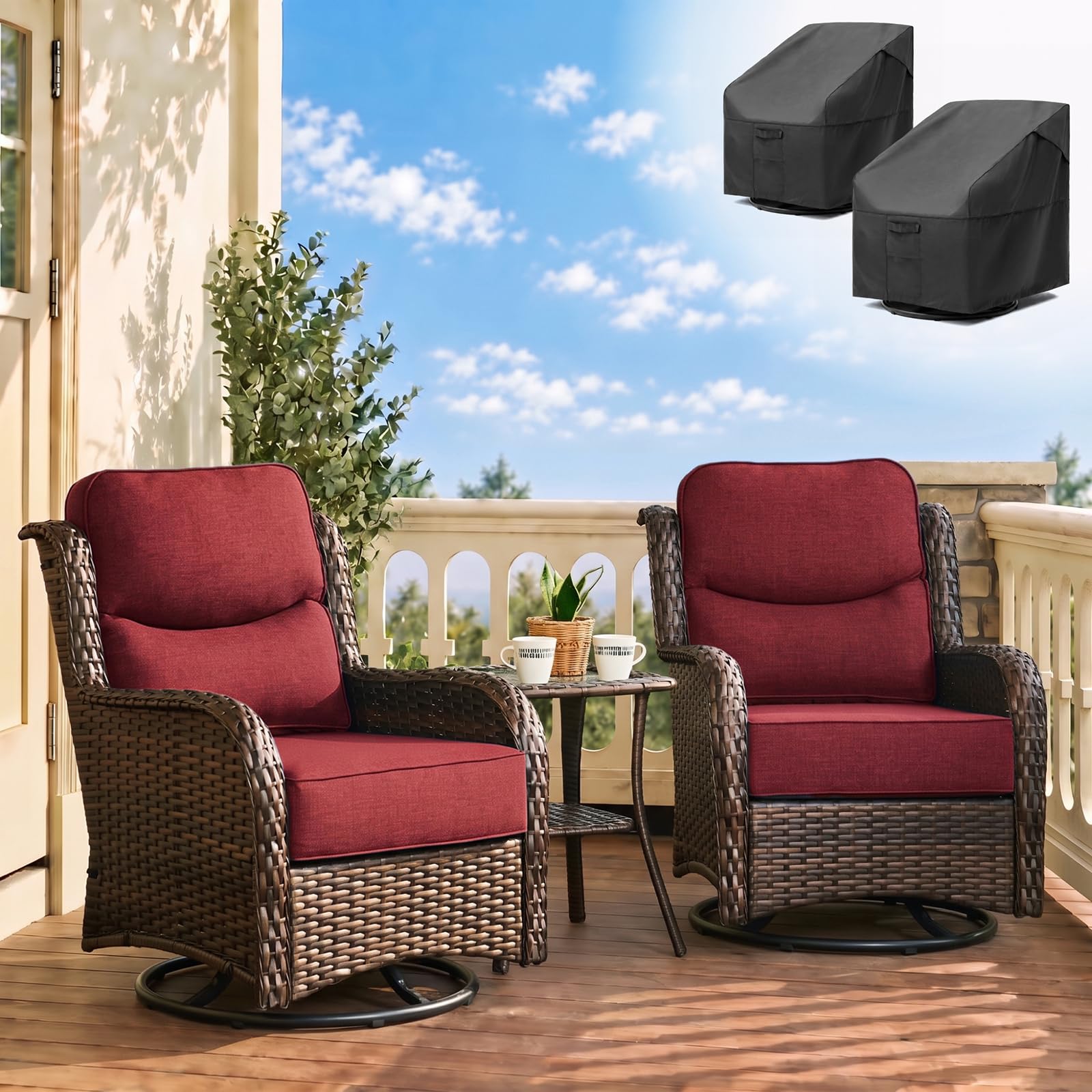 HILLGA Luxury Outdoor Patio Furniture Set with Covers, 6-Inch Cushions
