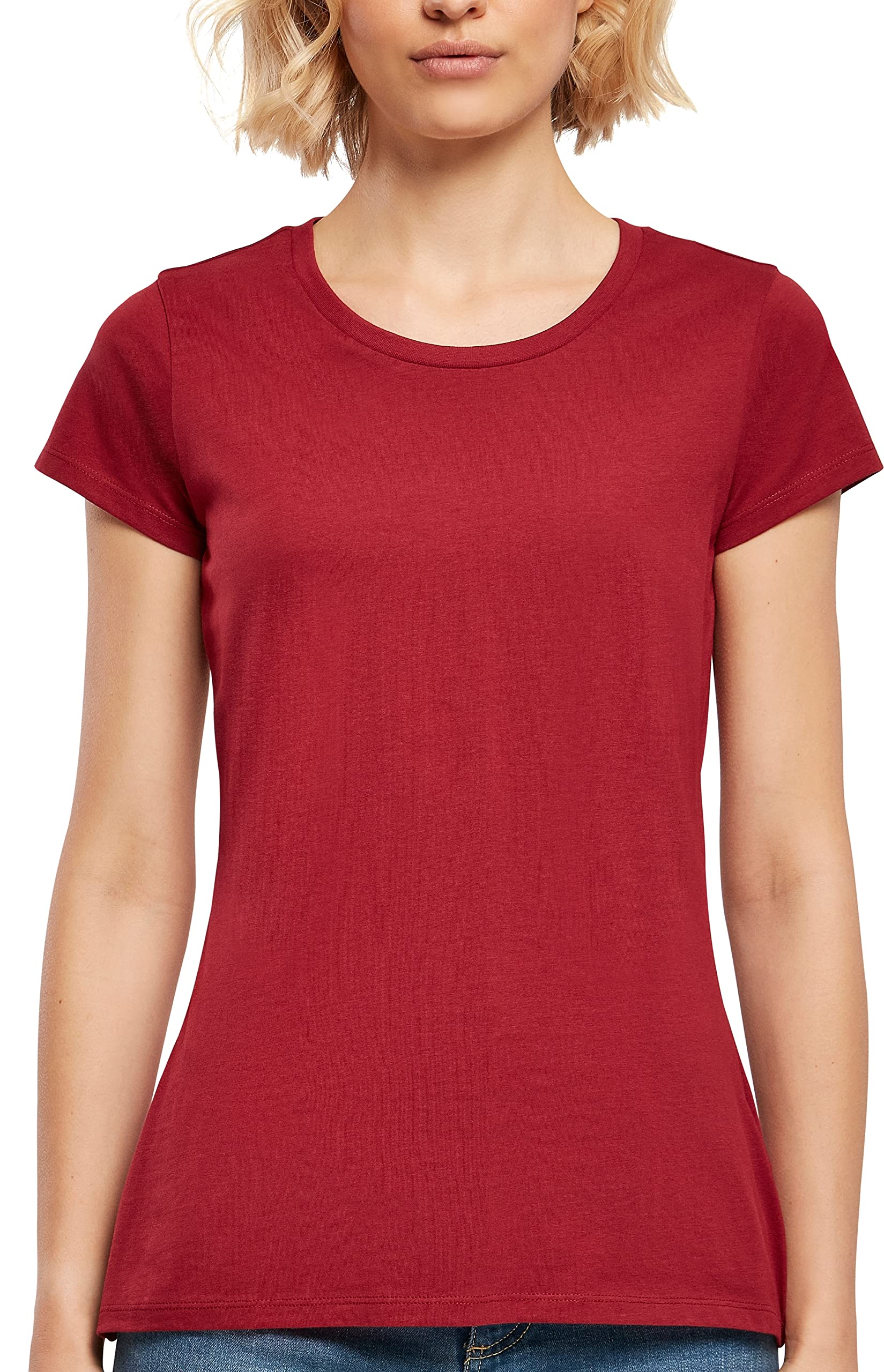 Build your Brand Women's Basic Tee, Short Sleeve Women's T-Shirt with Crew Neck, Made of Cotton, Sizes XS - 5XL, Burgundy, XXL