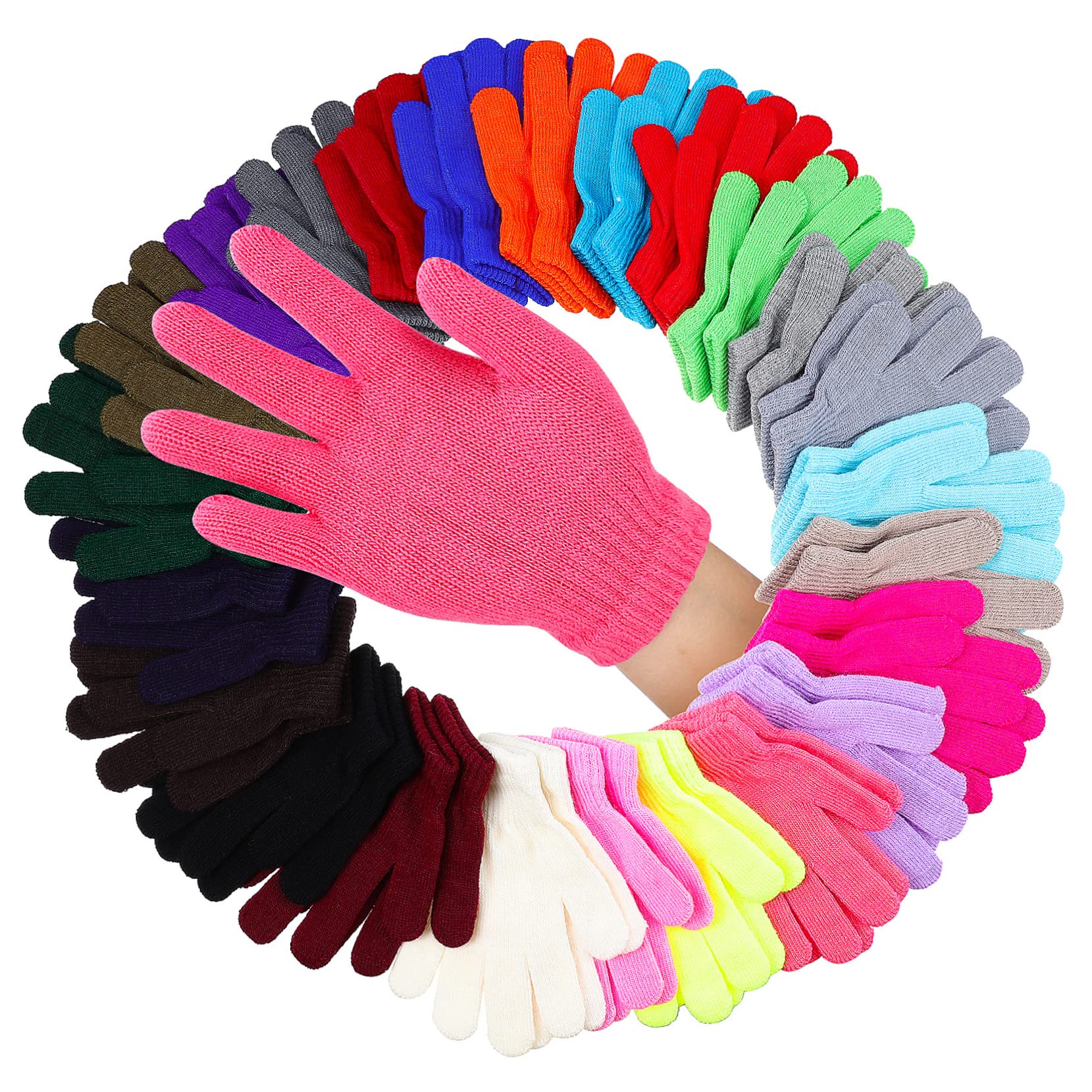 Beavorty 24Pairs Outdoor Winter Knitting Gloves for Full Finger Thermal Mitts for Skiing Sports School and Play Lightweight and Comfortable Gloves