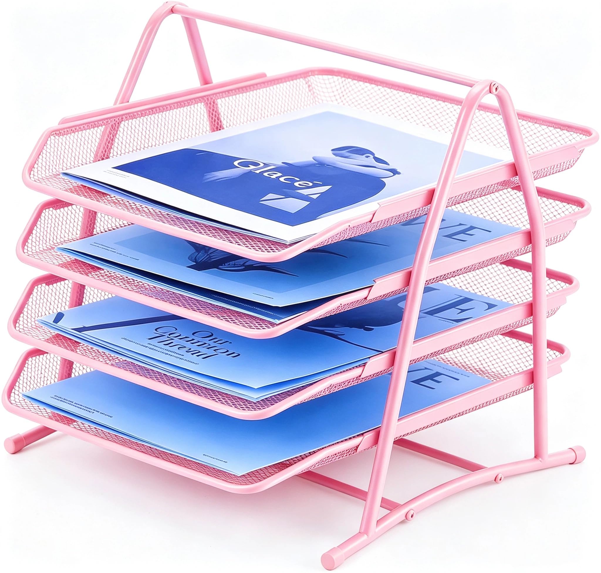 Sliding Letter Tray, Filing Tray for Office, Paper Trays Desk Organiser, Paper Filing Trays Folder, Desk Tidy Organizer A4, File Document Holder for Home Office School(Pink)