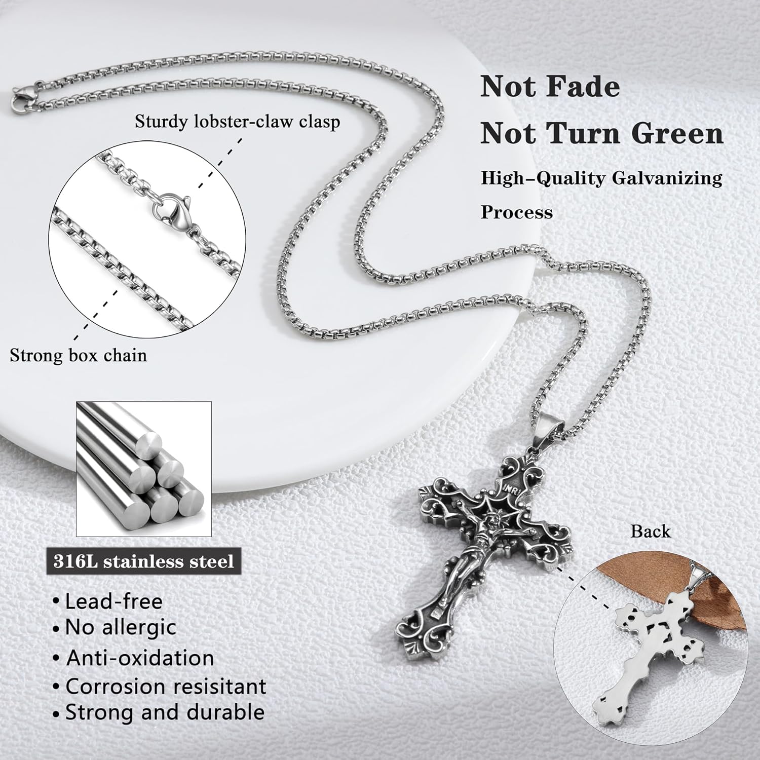Cross Necklace for Men Silver Cross Chain Stainless Steel Pendant for Women Goth Necklace Gothic Christian Jewelry - Image 3