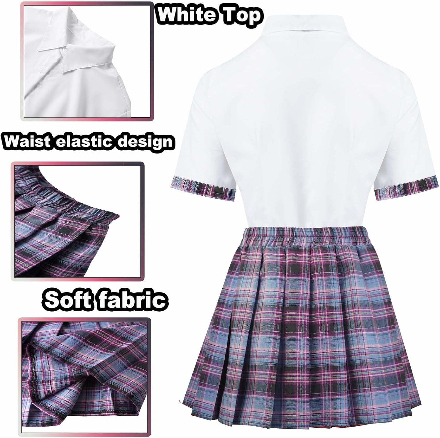 Women School Girl Outfits Set School Girl Costume Top With Mini Pleated Skirt - Image 4